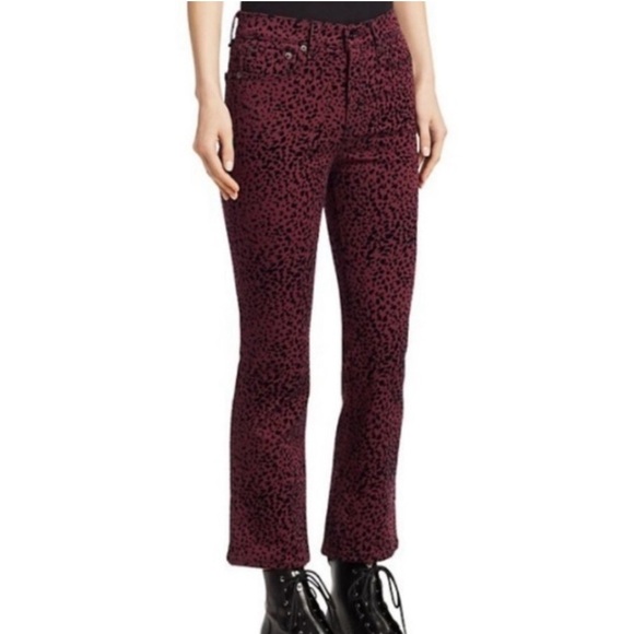 RAG & BONE Hana Cheetah Bootcut Jeans in Burgundy size 28 - Picture 2 of 11